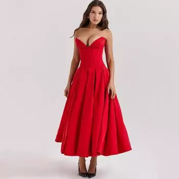 Черное элегантное свадебное платье для мероприятий, сексуальное платье-корсет без бретелек, миди, рождественские вечерние платья для женщин, одежда S