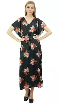 Черное атласное кимоно Bimba с цветочным принтом, длинное платье подружки невесты, прикрывающий шнурок, кафтан - 10 персиковый