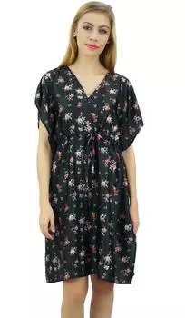 Черное атласное кимоно для подружки невесты Bimba с цветочным принтом и шнурком 10 чёрный