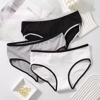 Черное, белое, серое нижнее белье для женщин, мягкое, приятное для кожи, высокая эластичность, удобное, облегающее бедра, ощущение обнаженности, средняя талия, женское нижнее белье Трусики M чёрный