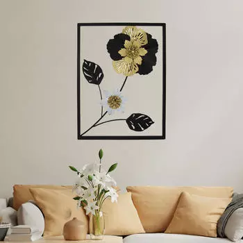 Черное цветочное настенное искусство, золотое цветочное искусство, золотой металл, настенный декор S gold frame
