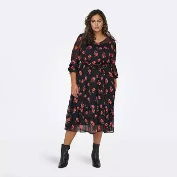 Черное длинное платье средней прозрачности с цветочным принтом для женщин ONLY CARMAKOMA 48 чёрный