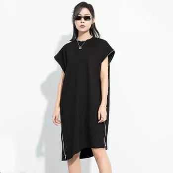 Черное хлопковое платье без рукавов больших размеров, новые платья для женщин, повседневное свободное летнее платье миди M