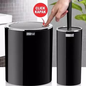 Черное хромированное круглое ведро для унитаза и набор из 2 ершиков