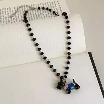 Черное хрустальное ожерелье с изображением щенка шнауцера, женское трендовое крутое милое забавное изысканное модное универсальное ожерелье на шею, цепочка на свитер