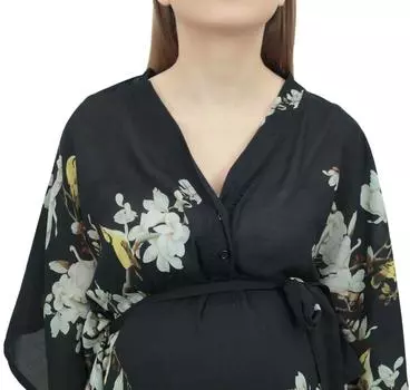 Черное кафтановое платье-кафтан для беременных Bimba Moms с цветочным принтом и рукавами-кимоно-10 10 чёрный