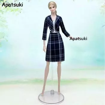 Черное клетчатое пальто и платье, модные кукольные наряды для куклы Барби, комплект одежды, куртка и платья, 1/6, аксессуары для кукол BJD, игрушки разноцветный