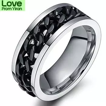 Черное кольцо-цепочка для мужчин в стиле панк из титановой стали, металлическое украшение на палец, мужское вращающееся кольцо-цепочка Alliance 6 золотой