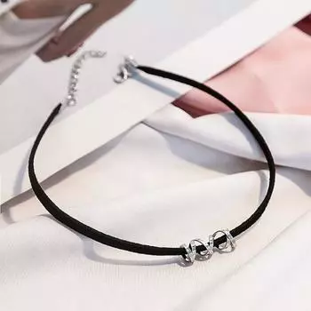 Черное колье-цепочка на ключицы серебряный