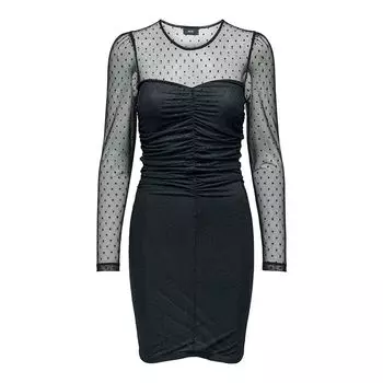 Черное короткое платье Gabby с длинными рукавами и круглым вырезом Женское JDY
