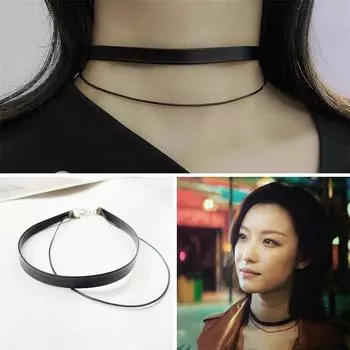 Черное кожаное ожерелье из веревки с короткой двухслойной цепочкой и воротником-секеткой, простая цепочка на ключицу, ювелирное изделие для женщин