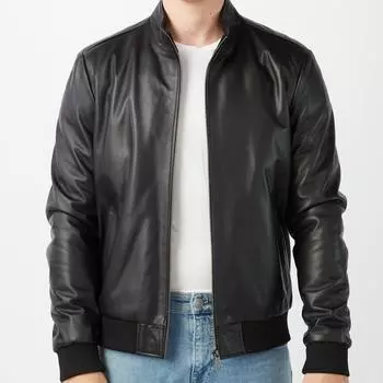 Черное кожаное пальто в студенческом стиле из натуральной кожи