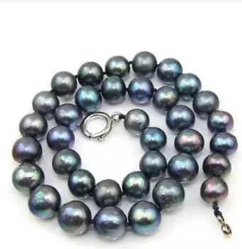 Черное круглое ожерелье из культивированного жемчуга диаметром 8–9 мм, колье 17 дюймов, ожерелье из настоящего черного жемчуга