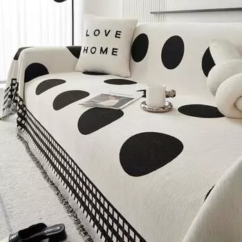 Черное круглое полотенце для дивана из шенилла для гостиной, декор для дома в скандинавском стиле с кисточками по краям, комплект для трехместного дивана 180x180cm
