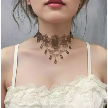 Черное кружевное колье-цепочка на ключицу для женщин Beige White