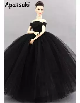 Черное маленькое платье, свадебные платья для куклы Барби, вечерняя одежда принцессы, длинные платья, одежда для куклы Барби чёрный