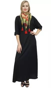 Черное макси-платье Bimba в стиле бохо с шарфом с кисточками Designer Summer 10 темный оливковый зеленый