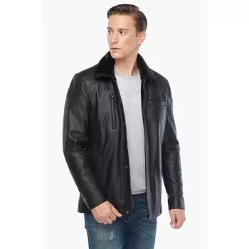 Черное меховое пальто из натуральной кожи