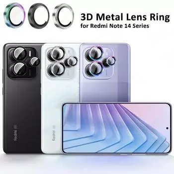 Черное металлическое кольцо + закаленное стекло, прозрачное стекло, защитная пленка для камеры HD для Redmi Note 14 4G 5G Note 13 14 Pro 4G 5G Note 13 14 Pro+ 5G RedMi Note 14 Pro 5G чёрный