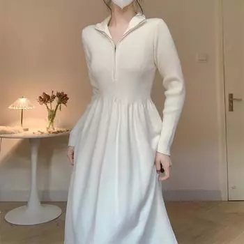 Черное милое облегающее платье с длинными рукавами, трикотажное женское осеннее новое элегантное плиссированное платье в стиле пэчворк с V-образным вырезом, модная одежда Sense, уличная одежда, зима S чёрный