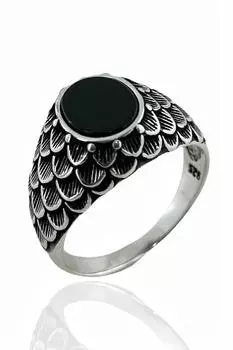 Черное мужское кольцо Oltu Stone Eagle с рисунком из серебра 925 пробы
