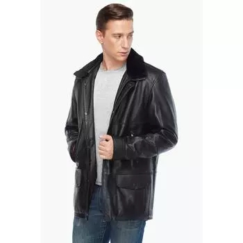 Черное мужское кожаное пальто Hurtei