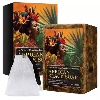 Черное мыло уменьшает сухость, разглаживает кожу, избавляет от клещей, очищает тело, уменьшает черные точки и устраняет морщины. Очищающее мыло, мыло для ванны, 100 г One Size чёрный