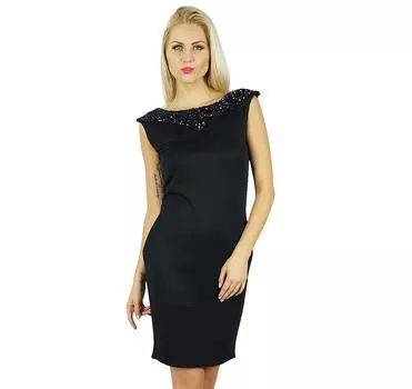 Черное облегающее платье Бимба для женщин длиной до колен с тяжелым вырезом из пайеток 10 чёрный