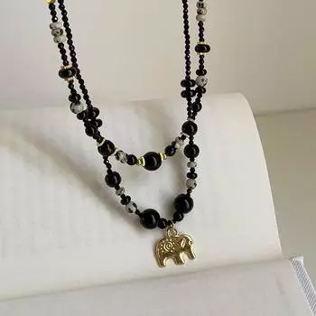 Черное ожерелье с бисером и пятнистыми камнями, женское, ретро, новое, китайское, легкое, элегантное, модное, универсальное, цепочка на шею, цепочка на свитер