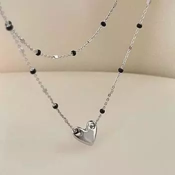 Черное ожерелье с клеящимися бусинами Love с многослойной атмосферой, цепочка на ключицу, цепочка на шею в форме сердца, женское