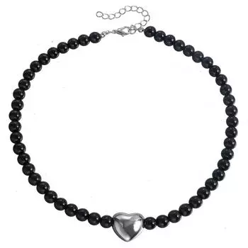 Черное ожерелье с подвеской в виде сердца, украшенное бусинами, Премиальное чувство, Изысканное, Простое, Универсальное, Цепочка для ключиц