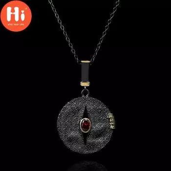 Черное ожерелье в стиле ретро для женщин, преувеличенный диск, инкрустированный красным цирконом, кулон, ожерелье, вечерние ювелирные изделия, цепочка для свитера чёрный