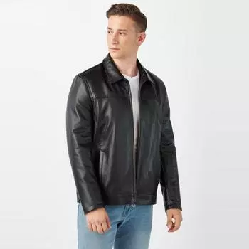 Черное пальто из натуральной кожи с точечной отстрочкой