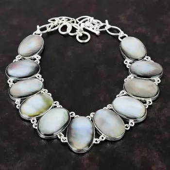 Черное перламутровое ожерелье Ювелирные изделия ручной работы Ожерелье из стерлингового серебра 925 пробы Регулируемая цепочка Ожерелье Уникальное ожерелье из драгоценных камней Подарок для мамы