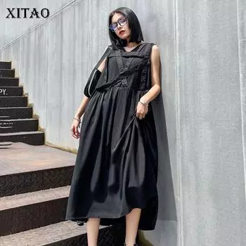 Черное платье без рукавов XITAO Fashion ZP1590