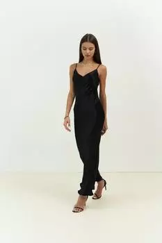 Черное платье макси с бретелями Olesya