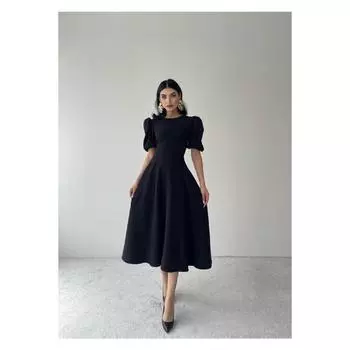 Черное платье-миди с рукавами арбуза