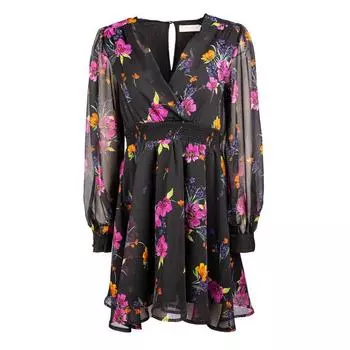 Черное платье с цветочным принтом и букетом в виде сердечек Женский LA PETITE ETOILE S чёрный