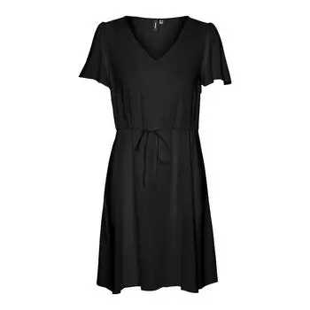 Черное платье с короткими рукавами и v-образным вырезом Женский VERO MODA XS чёрный