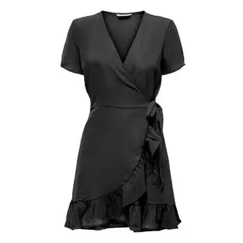 Черное платье с запахом и рюшами ТОЛЬКО для женщин L чёрный
