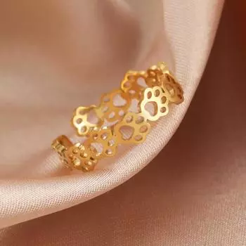 Черное полое кольцо из нержавеющей стали с принтом кошачьей лапы, милое темпераментное открытое кольцо из нержавеющей стали