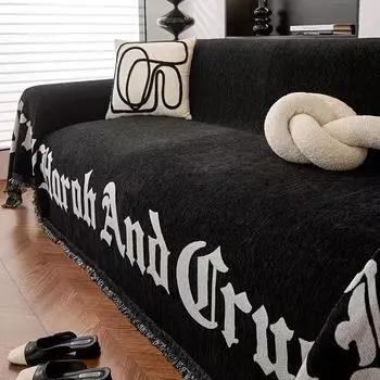 Черное полотенце для дивана с монограммой, полотенце для дивана с защитой от царапин, диван для гостиной на 3 места, защитное покрытие для дивана, всесезонное, легко чистится 180x130cm