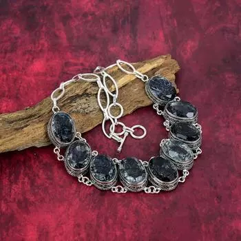 Черное рутиловое ожерелье из стерлингового серебра 925 пробы с драгоценными камнями, ожерелье ручной работы, на День памяти Adjustable With 18 Inches чёрный