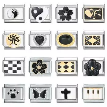 Черное сердце, крест, звезда, бабочка, цветок, бусины, подходят для итальянских подвесок, 9 мм, браслет из нержавеющей стали, ювелирные изделия, изготовление своими руками