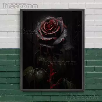 Черное сердце с кинжалом, винтажный настенный художественный постер, ботанический цветочный череп и готический мотылек, холст, картина, темный декор в стиле Cottagecore, без рамки 21*30cm