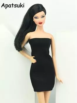 Черное сексуальное модное платье без бретелек для куклы Барби, одежда, вечерние платья, одежда для куклы Барби, аксессуары для куклы 1/6 чёрный