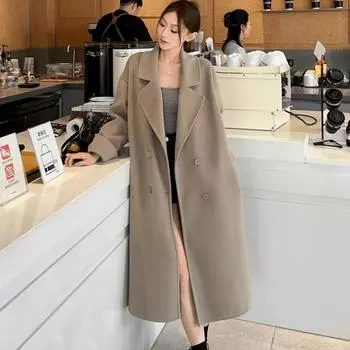 Черное шерстяное пальто женское 2024 осень-зима новое Merad корейский стиль Хепберн темперамент утолщенное шерстяное пальто прилив S чёрный