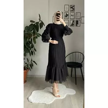 Черное шифоновое платье-хиджаб со складками