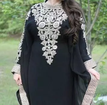 Черное стильное новое марокканское кафтан Дубай Фараша Абая Платье Необычное длинное платье XS