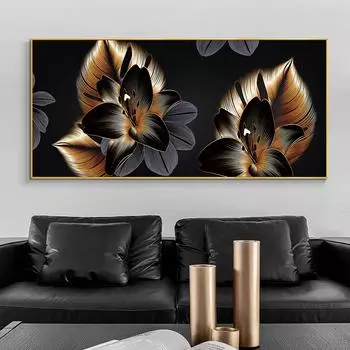 Черное сусальное золото, холст, картина, скандинавский плакат с растениями и принты, настенные художественные картины для гостиной, домашний декор, без рамки 21*30cm